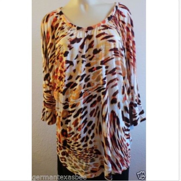 NWT Jennifer Lopez Cold-shoulder Dolman Top animal print romantic safari - Picture 2 of 8